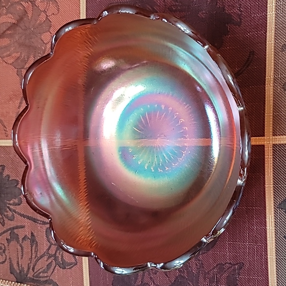 Carnival Glass Peach Iridescent Glass Bowl